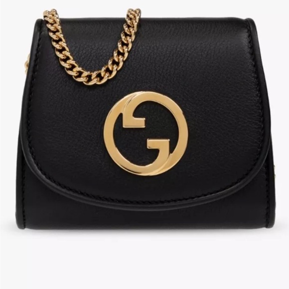 GUCCI Black Leather BLONDIE Interlocking G Wallet on chain Crossbody Bag NWT! - Picture 1 of 7